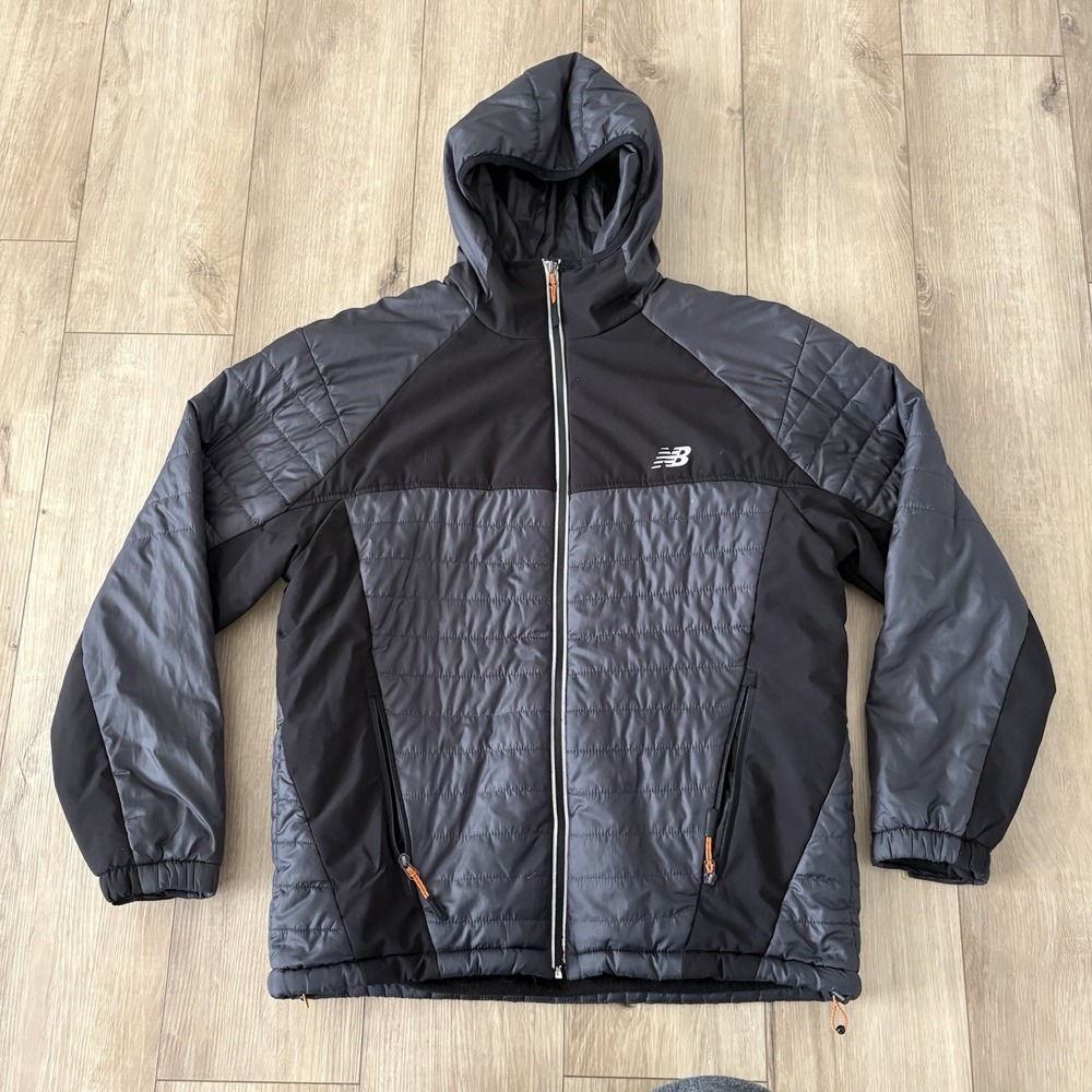 New Balance Puffer Jacket Fleece Lined Hooded Full Zip Black Mens Size Medium - Picture 1 of 8